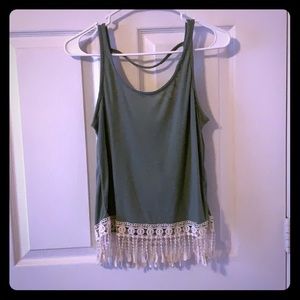 Green tasseled crop top